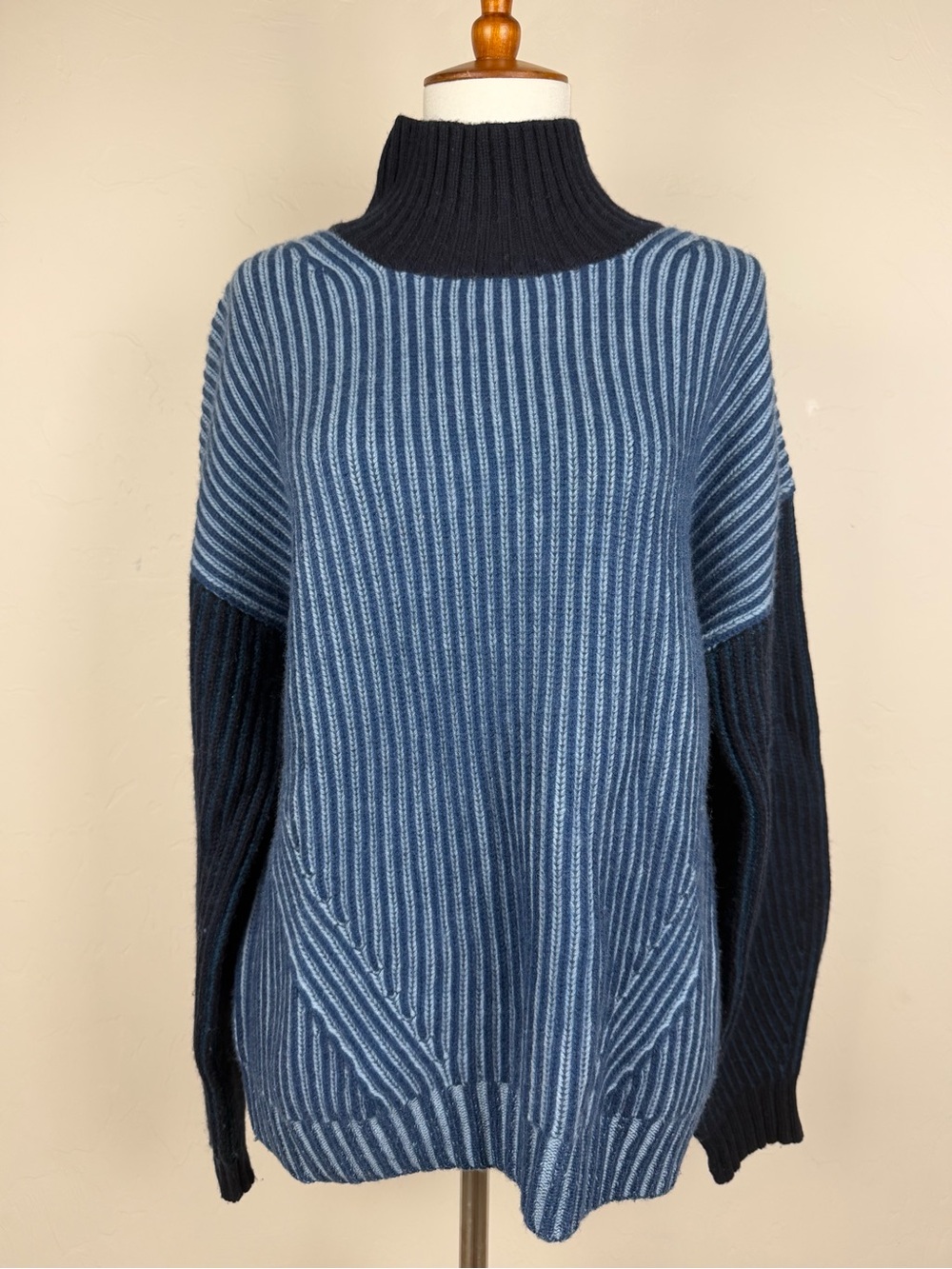 NAADAM Fisherman Colorblock Wool Blend Turtleneck Sweater